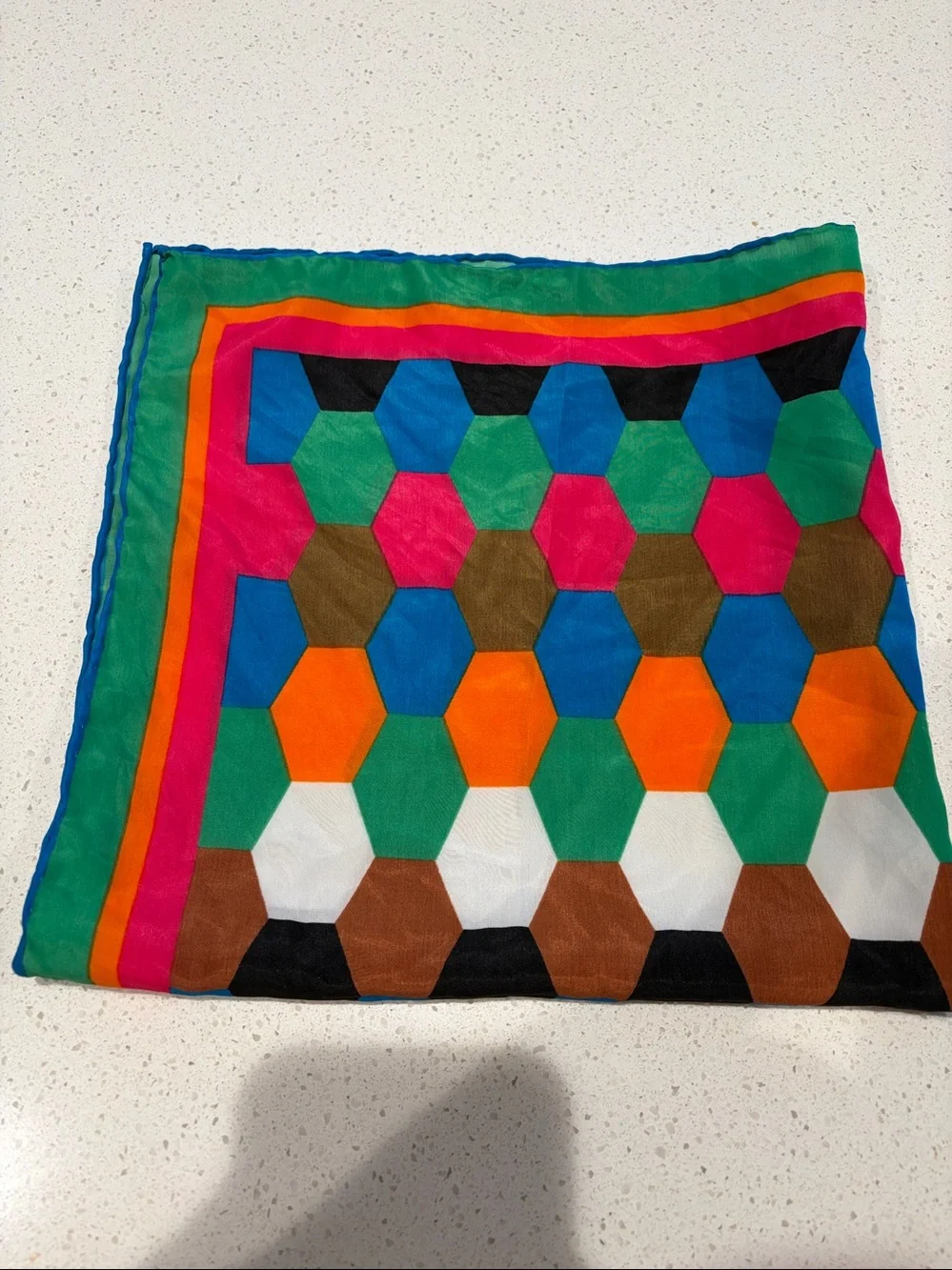 Vintage, Vibrant Multicolor Geo Hexagon Scarf - Zara no label